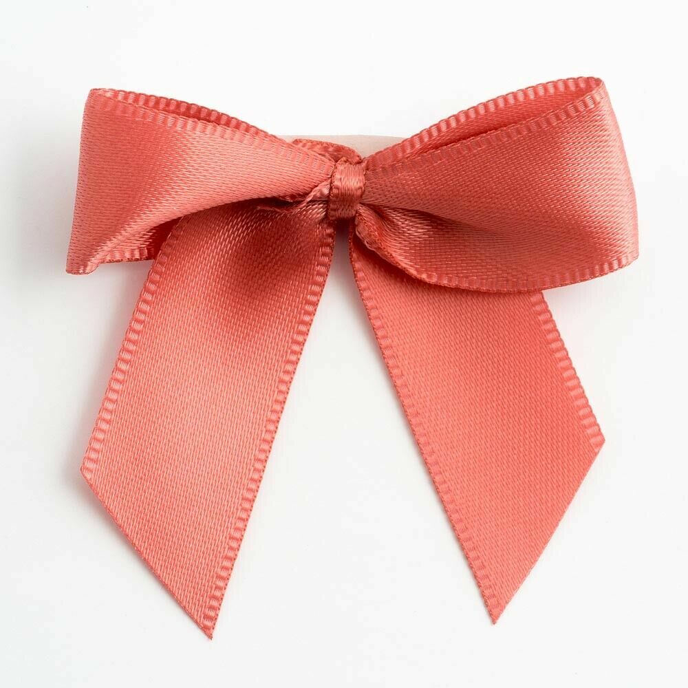 Self Adhesive 5cm Bow Satin Bows Sticky Pre-Tied 16mm Ribbon Craft Wedding - Coral