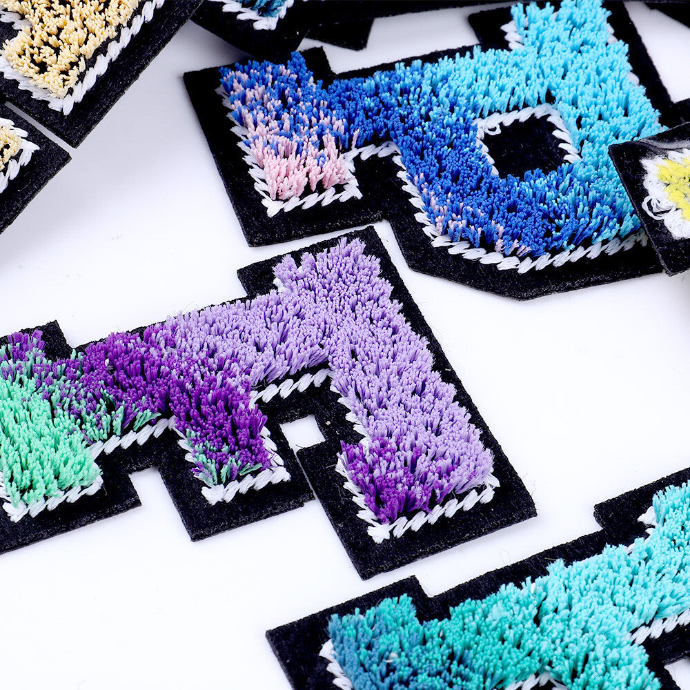 Rainbow Brush Chenille Patch Letter Patches Iron on Sew on Alphabet Embroidery