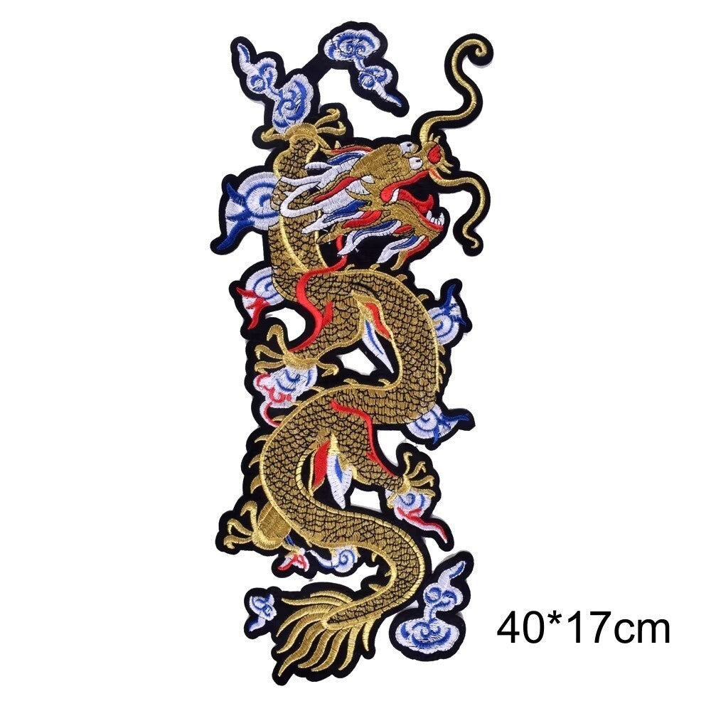 Large Oriental Colourful Dragon Patch 40x17cm Embroidered Iron on
