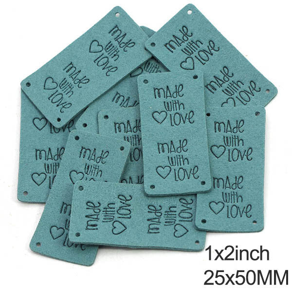 Faux Suede Leather Labels MADE WITH LOVE Clothing Tag Label Tags 25x50mm - Design 6