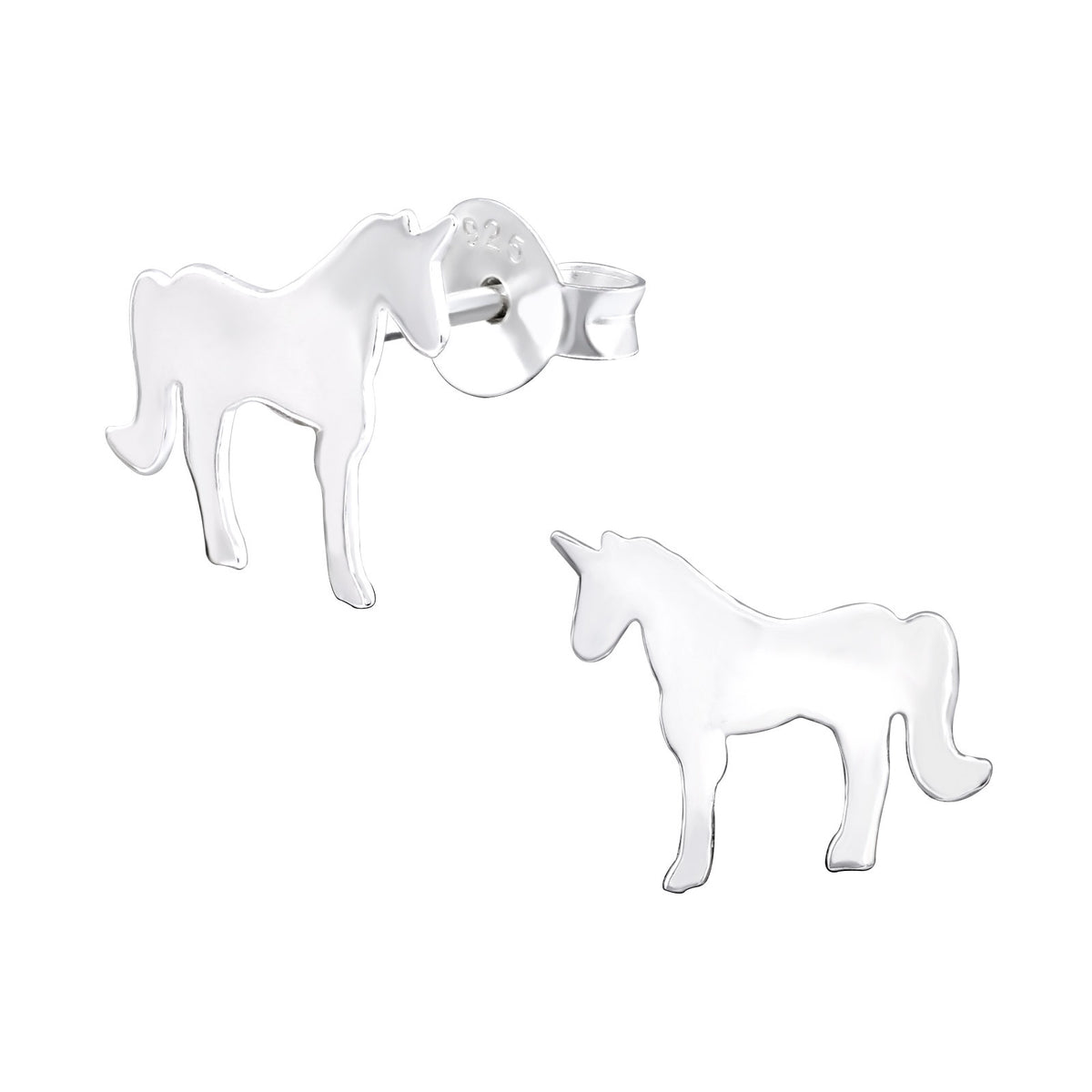 925 Sterling Silver Unicorn Pegasus Earrings & Gift Box - Silver Unicorn Silhouette