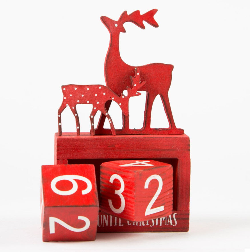 Reindeer Christmas Countdown Calendar Block Red & White Advent Sass & Belle