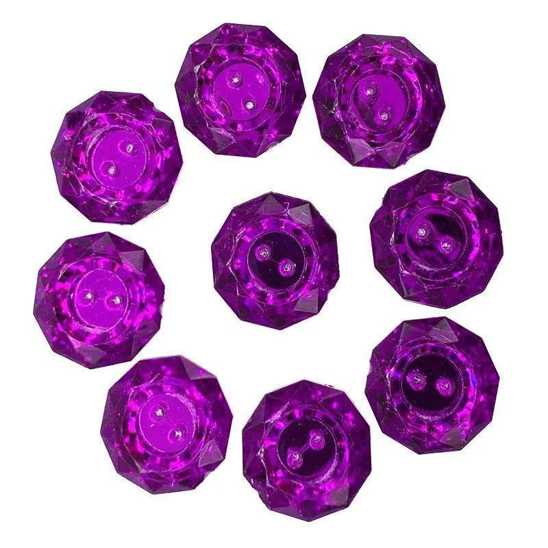 10 x Crystal Rhinestone Acrylic Faceted Buttons - 2 Hole - 1.8cm - Purple