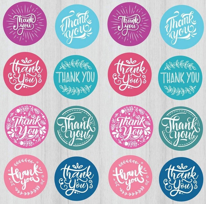 Round Labels 'Thank You' Wedding Party Scrapbook Gift Craft Food Stickers 2.5cm - Mix of blue & pink