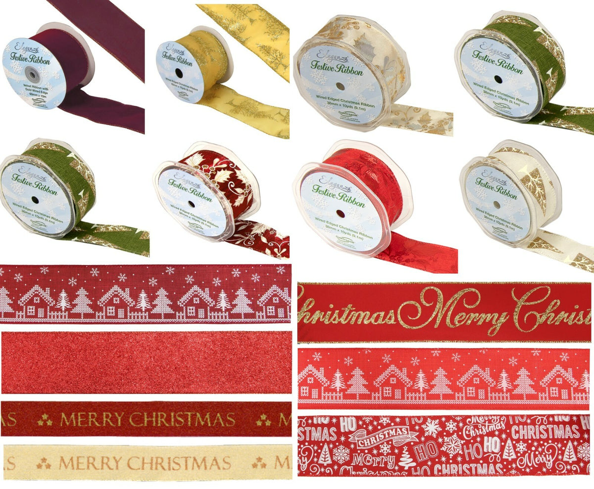 Eleganza Festive Christmas Ribbon Roll Craft Wreath Bows Gifts Tree Decoration