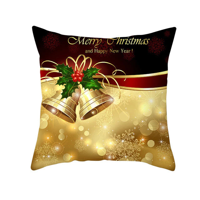 Christmas Festive Cotton Cushion Covers Red & Gold - Many Designs - 45x45cm - Christmas Bells