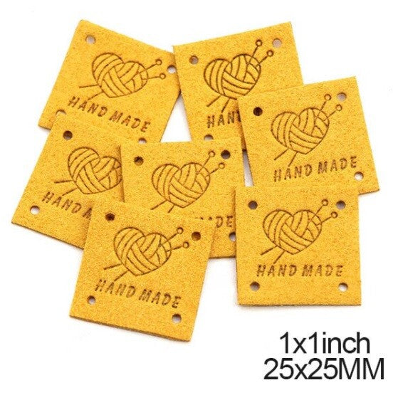 Faux Suede Leather Labels Hand Made Knit Design Clothing Tag Label Tags 25x25mm - Design 5