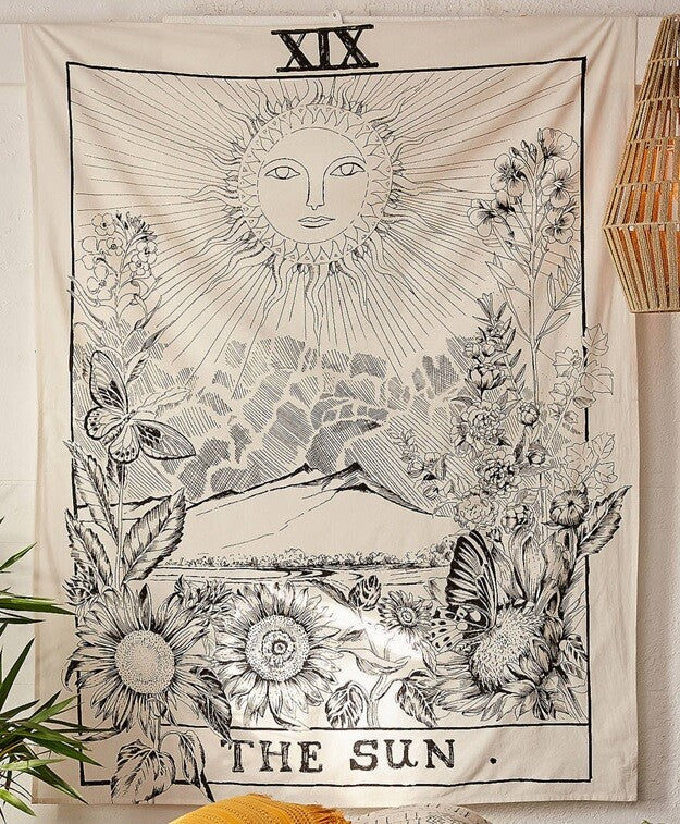 Tarot Wall Art Hanging Fabric Astral Throw Altar Cloth Wiccan Gothic Pagan Gift - The Sun 95x73cm
