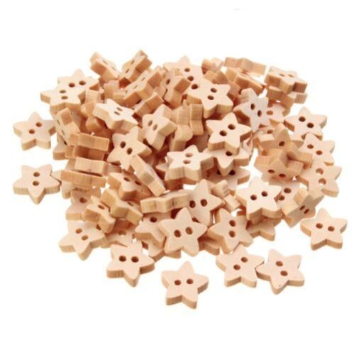 Natural Star Shaped Wooden Buttons Sewing Wood Stars Craft 2 Hole 13mm