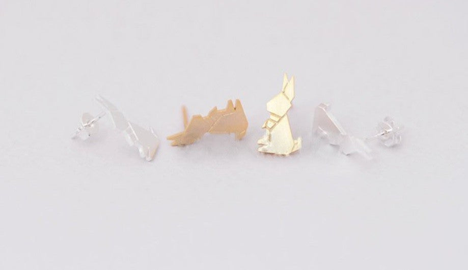 Origami Bunny Rabbit Hare Easter Spring Stud Earrings & Gift Box #2