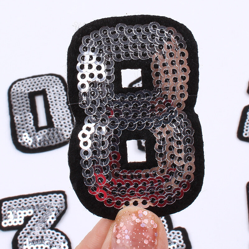 Silver Sequins Number Patch Patches Iron on Sew on Numbers Embroidery Customise