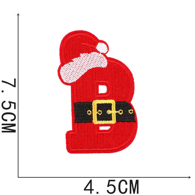 Patch Letter Christmas Santa Xmas Patches Iron on Sew on Alphabet Embroidery