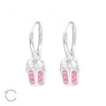 925 Sterling Silver Pink Crystal Ballet Shoes Hoop Earrings 1.2x12mm & Gift Box
