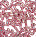 Hot Pink Fuchsia AB Rhinestone Letter Patch Patches Glue Sew on Alphabet Crystal