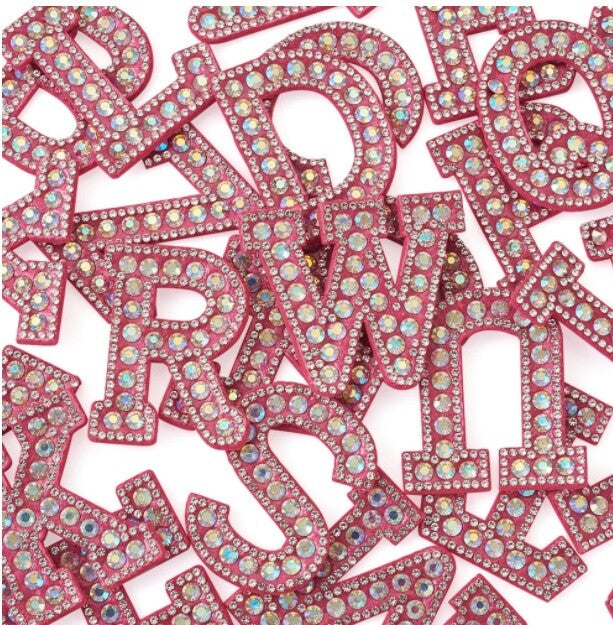 Hot Pink Fuchsia AB Rhinestone Letter Patch Patches Glue Sew on Alphabet Crystal