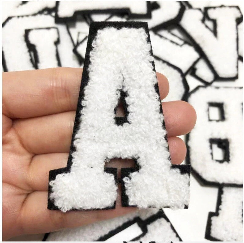 7cm Large 3D White & Black Varsity Chenille Patch Letter Patches Sew on Alphabet
