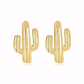 Cactus Plant Minimalist Earrings Stud Silver Gold Rose Statement Jewellery - Gold