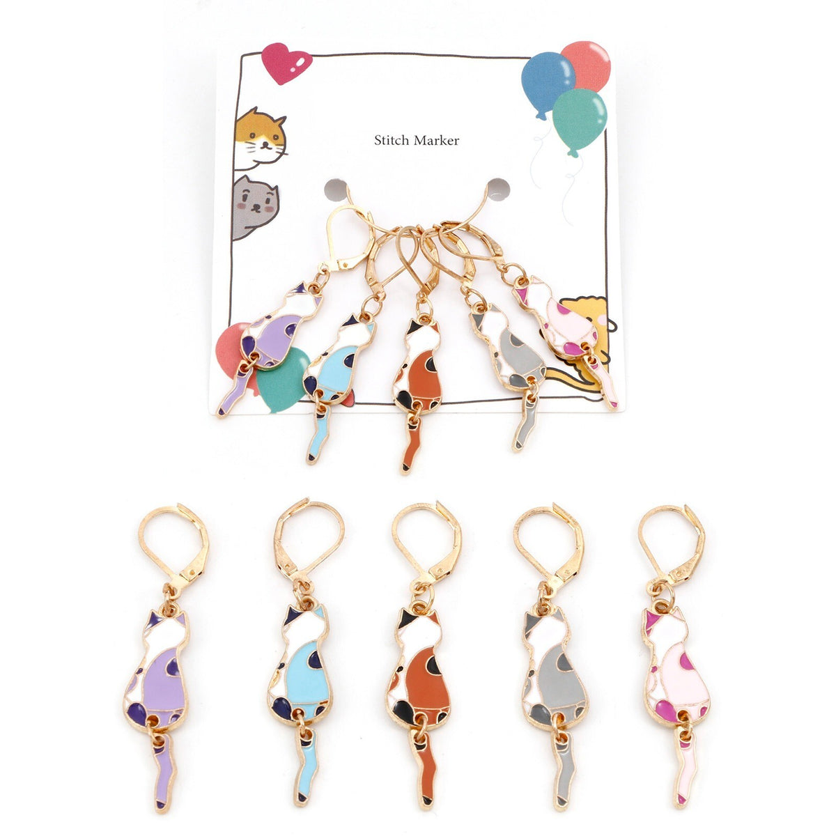 5 Cats Counter Crochet Knitting Clip Cat Stitch Markers Holders