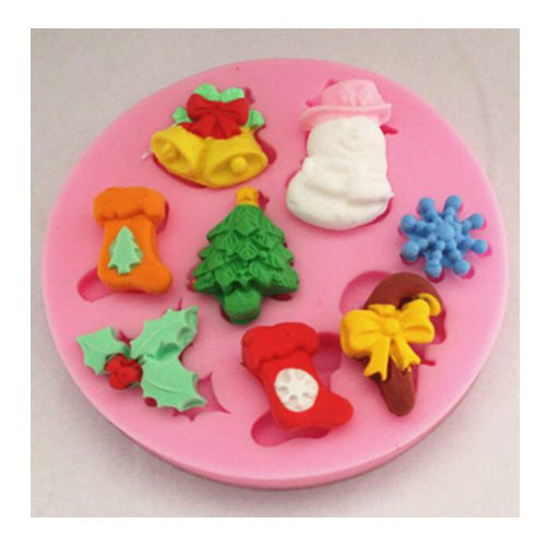 Silicone Christmas Round Fondant Sugar Paste Cake Decorating 8 Shape Mould 7cm