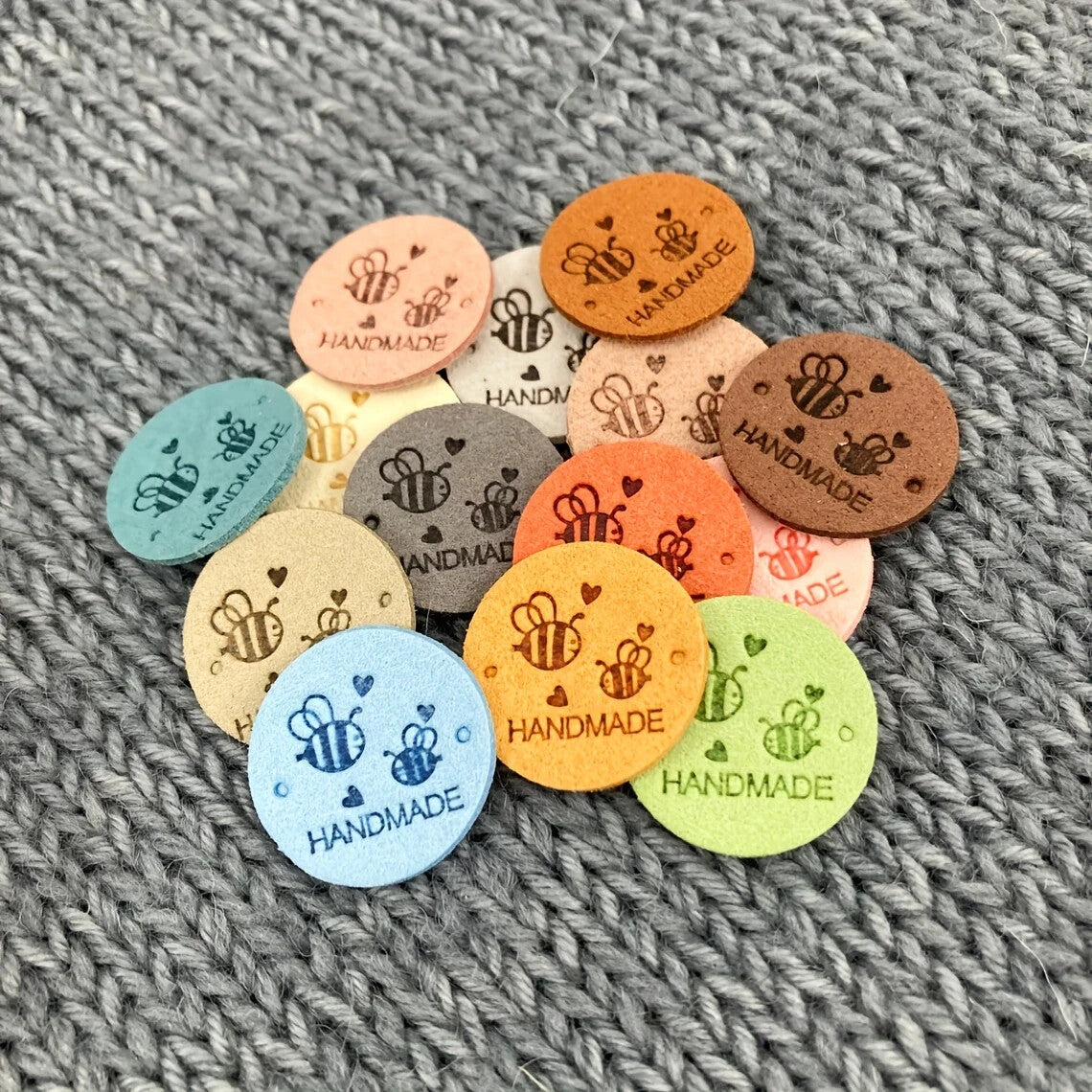 10 Sew On Handmade Labels Tag Bee Faux Leather Knitting Bees Tags Crochet Label