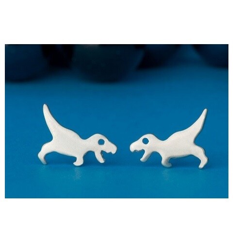 Tiny Dinosaur Stud Earrings Gold & Silver T-Rex Velociraptor & Gift Box - T-Rex