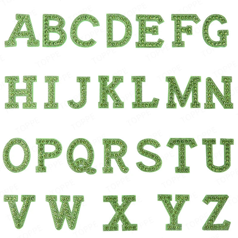 5.5cm 3D Rhinestone Green Patches Letter Alphabet Patch Iron on Letters Words