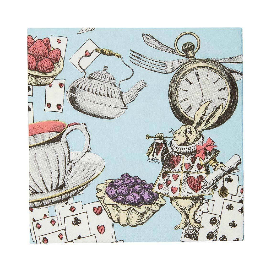 Paper Napkins Party Table Decorations Set Tropical Bunny Alice in Wonderland - Truly Alice Blue Napkins - 20 Pack