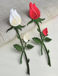 Rose Flower Red White Iron or Sew on Patch Applique Customise Clothing Fashion - Red Rose 11x3.5cm