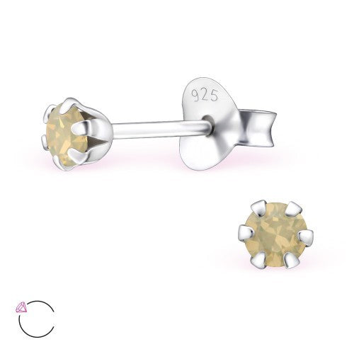 925 Sterling Silver Crystal Studs Earrings Choice of Colours 083 - Sand Opal