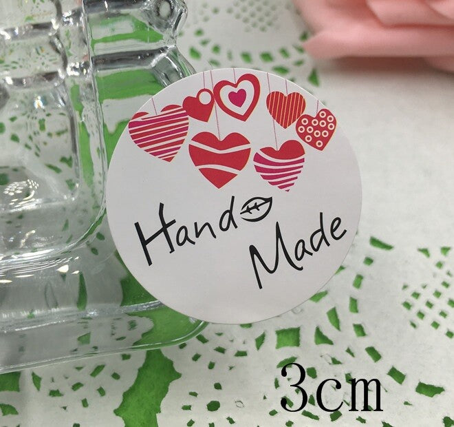 White Paper Labels HAND MADE Heart Gift Food Kraft Paper Craft Sticker 3cm