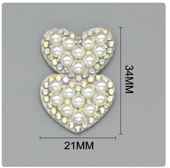 Rhinestone Pearl Double Heart Patch Alphabet Letter Customise Clothes 21x34mm