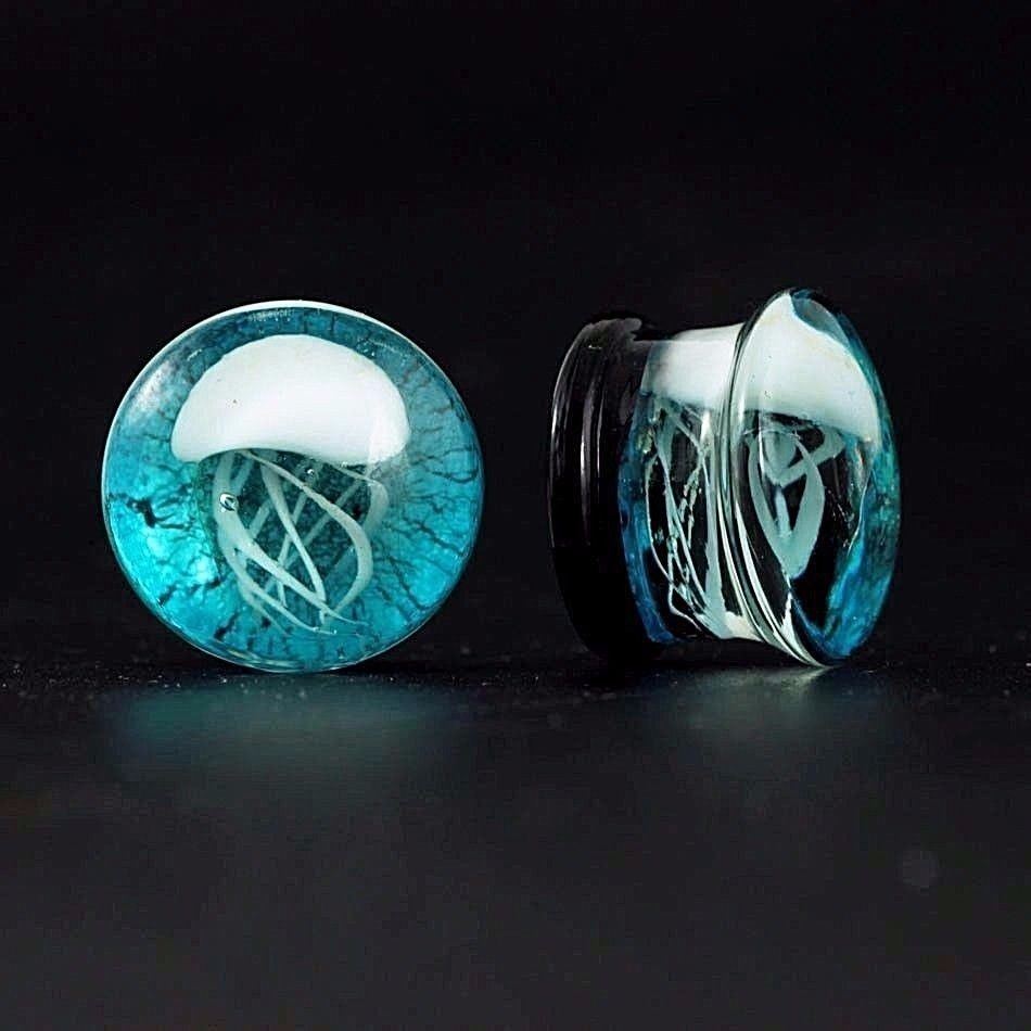 3D Glass Jellyfish Ear Plugs Flesh Tunnels Stretcher Expander 8mm-16mm