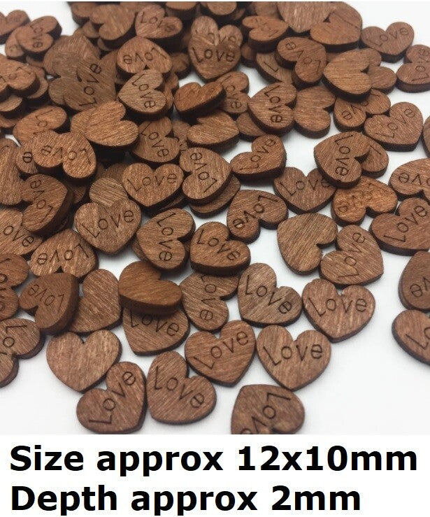 Wedding Valentine Table Decoration Scrapbook Wooden Hearts Worded Love Confetti - Love Hearts Dark Wood