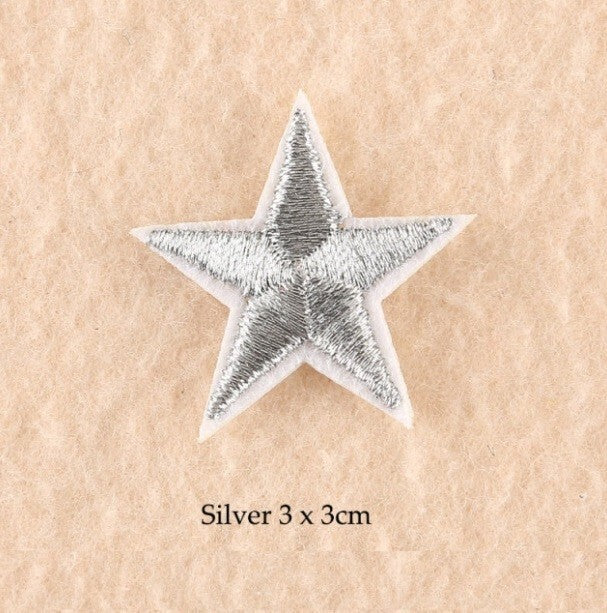 2 Silver Star Patches Iron On Sew On Stars Patch Embroidered Applique Badge