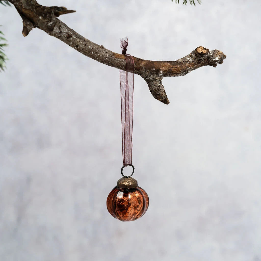 6 Pack Small Glass Handcrafted Baubles Premium Traditional Christmas Tree Craft - Set of 6 Russet Crackle Balls
