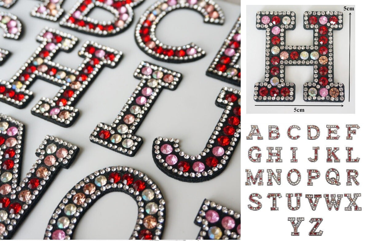 Rhinestone Letter Patch Patches Glue Sew Alphabet Embroidery Letters - Multicoloured Rhinestones