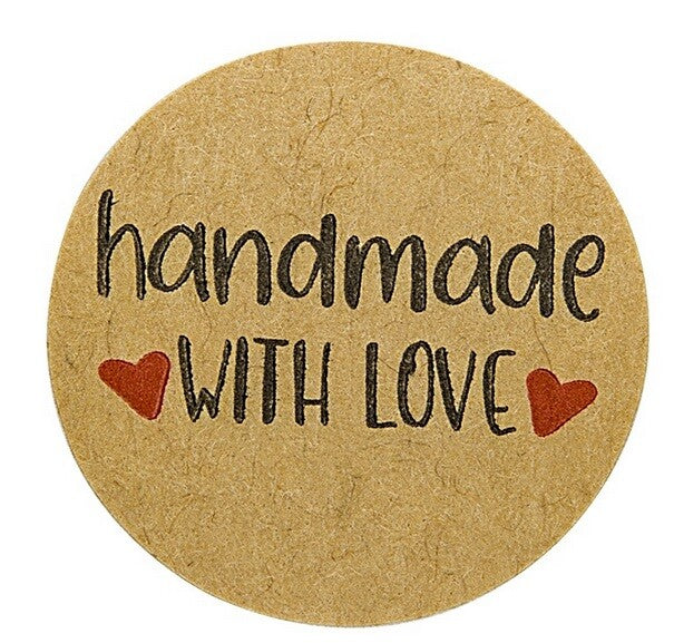 Round Sticky Labels 'Handmade with Love' Gift Craft Stickers Label Seals 2.5cm - Brown Design 1