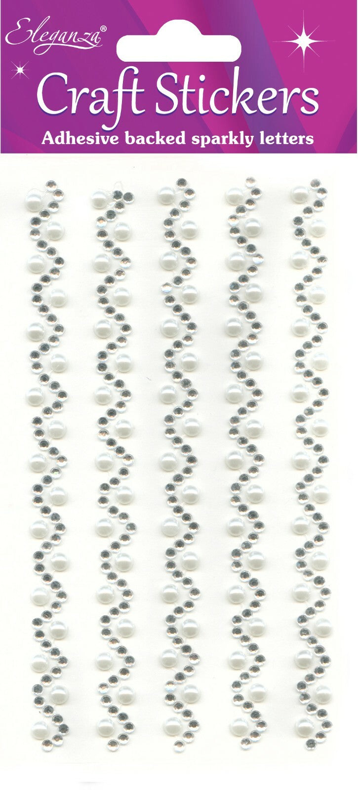 Self Adhesive Stickers Diamante Embellishments Rhinestone Wedding Card Scrapbook - Diamante/Pearl Wave x 5 strips Per Sheet