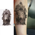 Large Waterproof Traditional Wolf Dog Tree Forest Temporary Tattoo 20x15cm