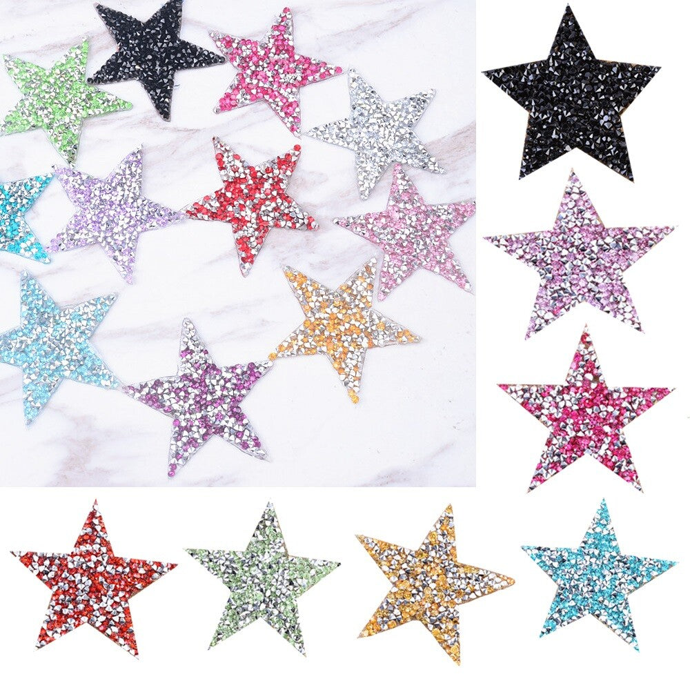 Rhinestone Sparkle Star Patch Iron on Alphabet Glitter Patches Space Hotfix 6cm