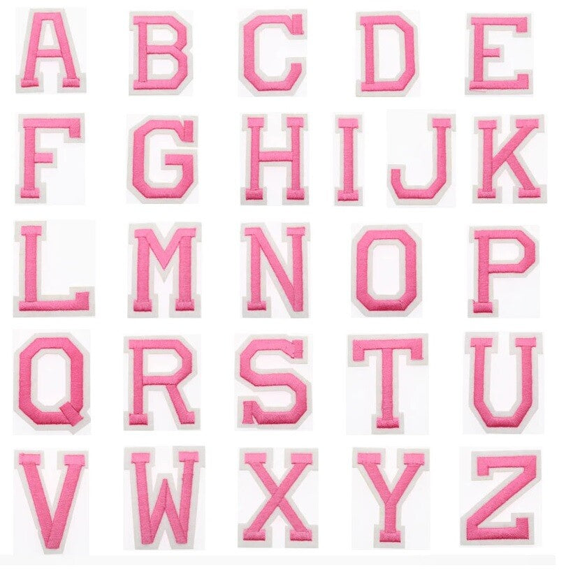 Pink Letter Patch Patches Iron or Sew on Alphabet Embroidery Customise Clothes