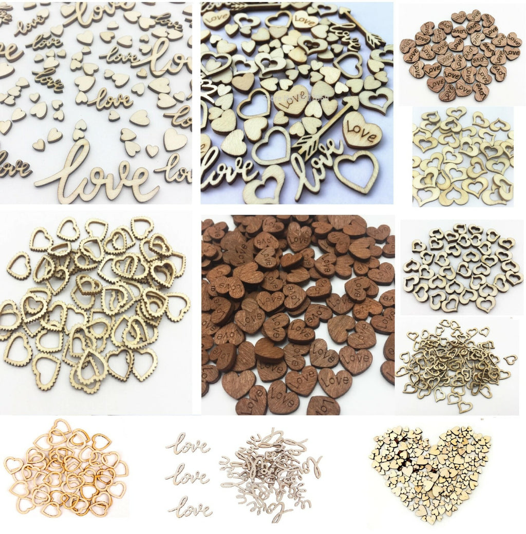 Wedding Valentine Table Decoration Scrapbook Wooden Hearts Worded Love Confetti
