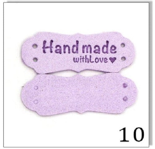 Faux Suede Leather Labels Hand Made with Love Clothing Tag Label Tags 41x16mm - Design 10