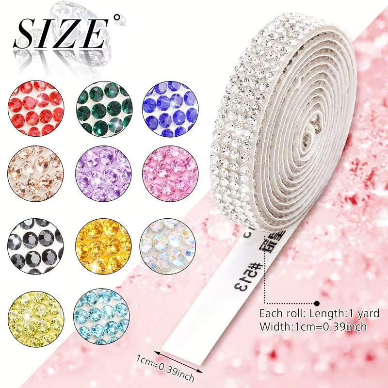 Rhinestone Self Adhesive Tape Border Craft Sticker Strip Roll W 1cm L 91cm