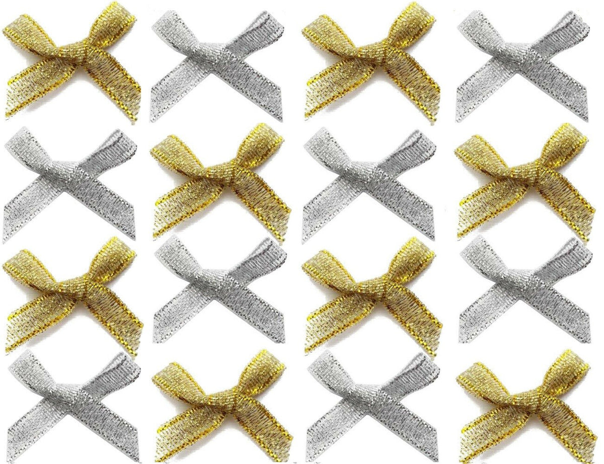 3cm Lurex Bow 6mm Metallic Bows Pre Tied Ribbon Sewing Crafts Wedding Cards