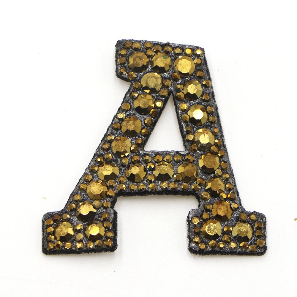 5.5cm 3D Rhinestone Gold Patches Letter Alphabet Patch Iron on Letters Words