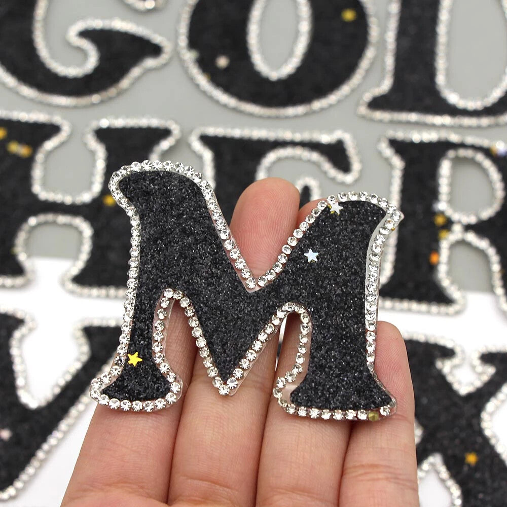 3D Multicoloured Pink Gold Glitter Letter Patch Iron on Alphabet Patches 5cm