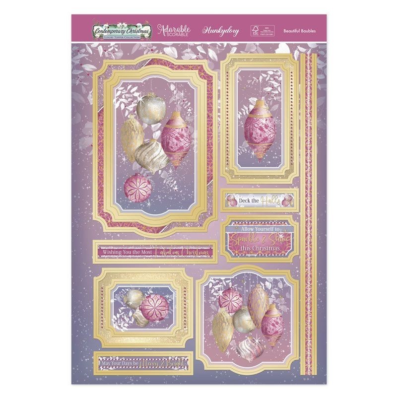 Hunkydory Christmas A4 Card Die Cut Topper Sheet Luxury Toppers for Craft Cards - Beautiful Baubles
