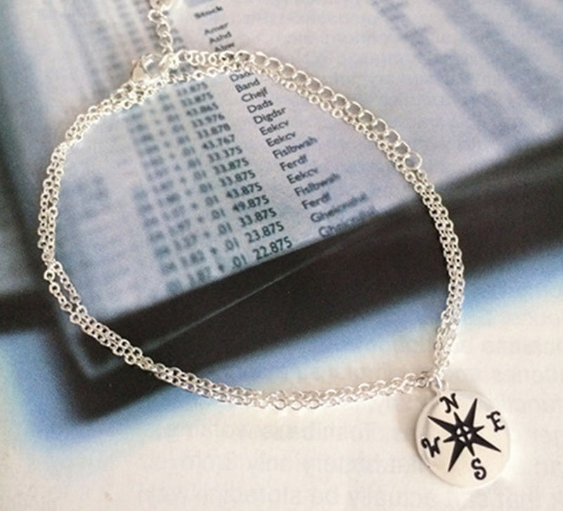 Compass Wanderlust Travel Dainty Cute Bracelet & Gift Bag - Silver