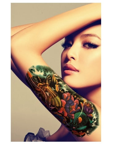 Large Waterproof 3D Traditional Japanese Irezumi Colour Carp Temporary Tattoo #1